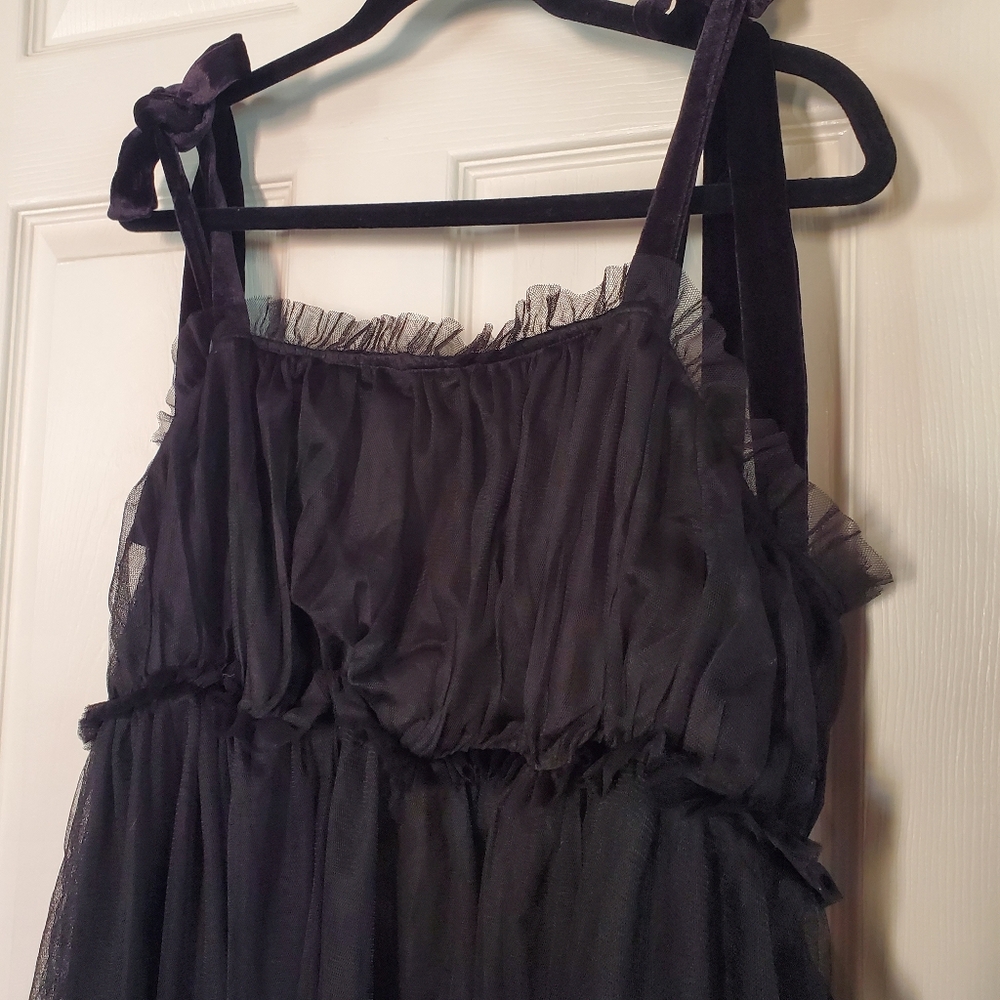 Anthropologie Velvet Tule Tank Black Fairy Witchy Rock Punk Babydoll Grunge 3X - Picture 4 of 13